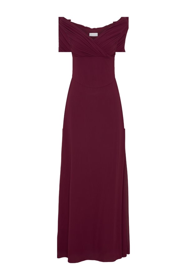 Mabel Off Shoulder Chiffon Maxi Dress - Merlot — packshot