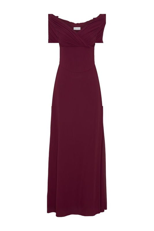 Mabel Off Shoulder Chiffon Maxi Dress - Merlot — packshot