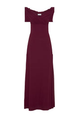 Mabel Off Shoulder Chiffon Maxi Dress - Merlot — packshot