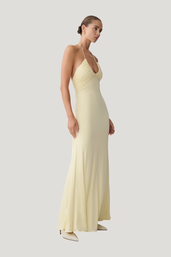 Maely Gathered Slinky Maxi Dress — model side