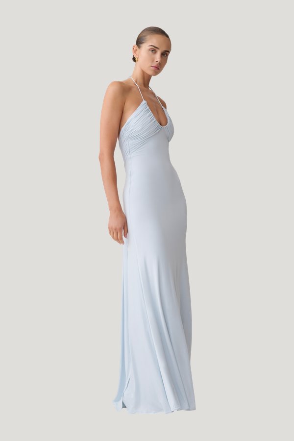 Maely Gathered Slinky Maxi Dress — model side