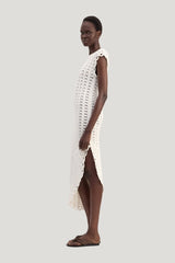 MALENA Ruffled crochet dress — model side