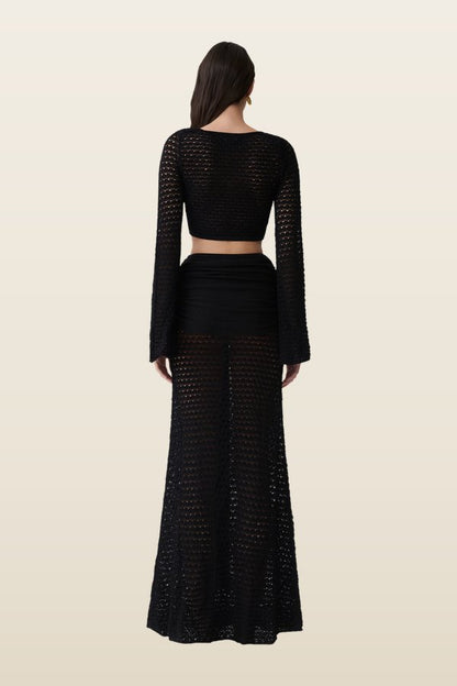 Mania Crochet Maxi Skirt With Hardware — model back
