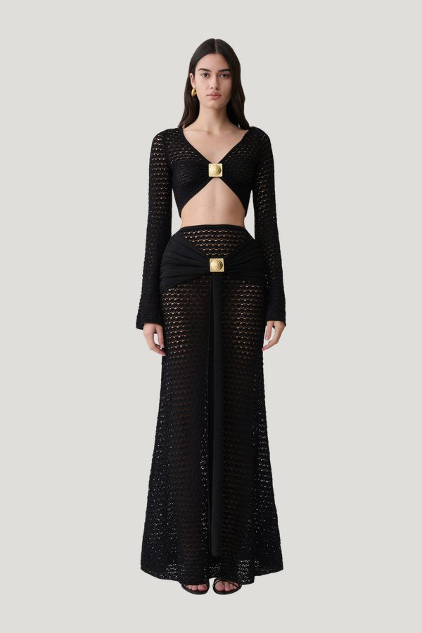 Mania Crochet Maxi Skirt With Hardware — model front