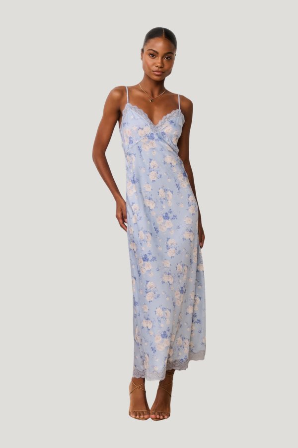 Manuela Heirloom Print Maxi Slip Dress — model front