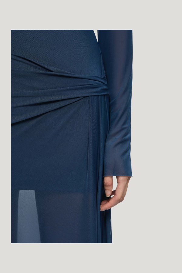 Marabou Long Sleeve Maxi Dress - Petrol — model side