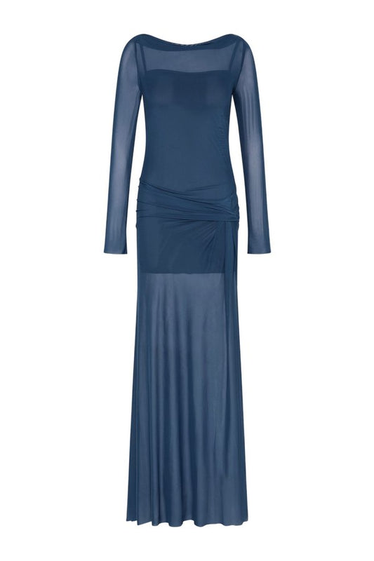 Marabou Long Sleeve Maxi Dress - Petrol — packshot