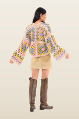 Margot Chunky Crochet Cardigan — model back