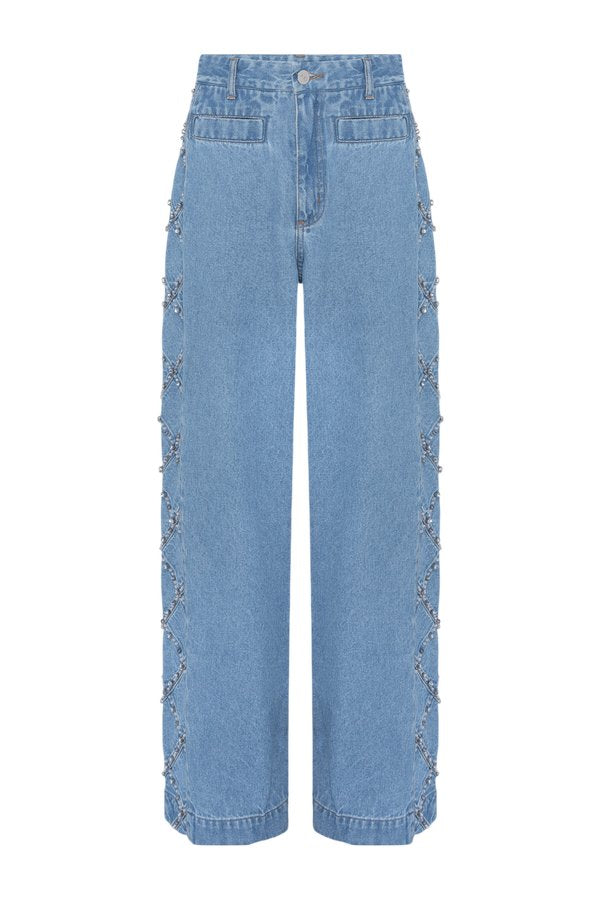 Marina Denim Embroidered Pants — packshot