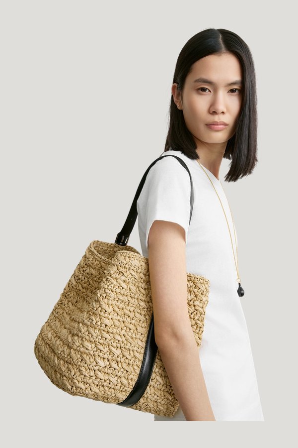 Medium belted paper raffia tote natural — extra