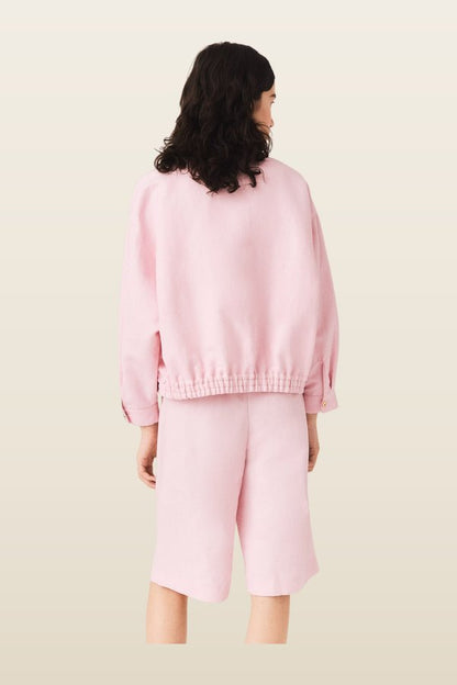 Linen blend bomber jacket — model back
