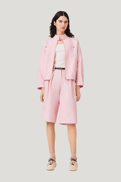 Linen blend bomber jacket — model front