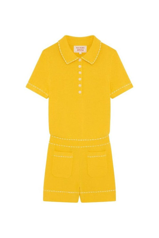 Knit playsuit with polo collar — packshot