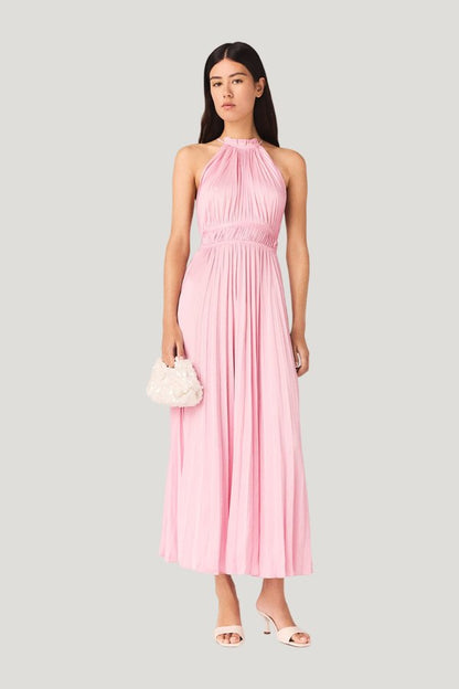 Pleated maxi dress — model front