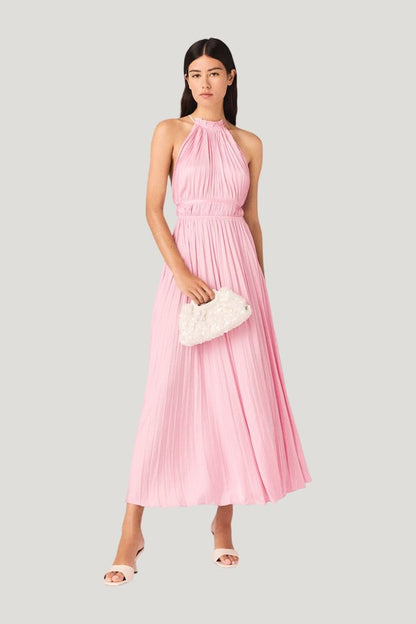 Pleated maxi dress — model side