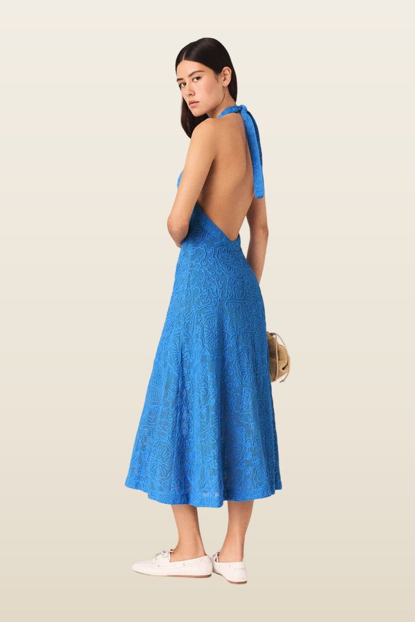 Backless guipure maxi dress — model back