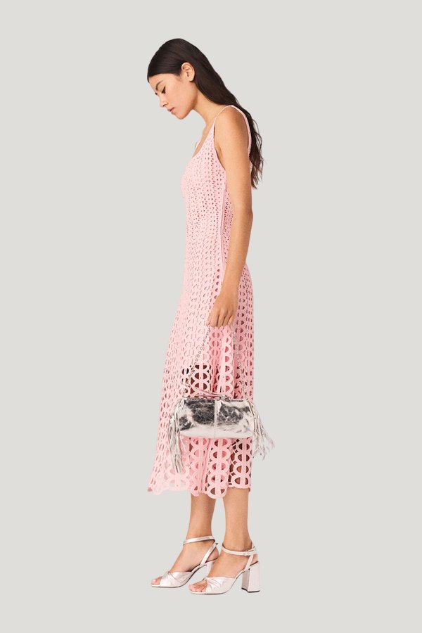 Rhinestone crochet midi dress — model side