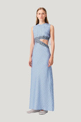 Patterned cutaway dress — model front