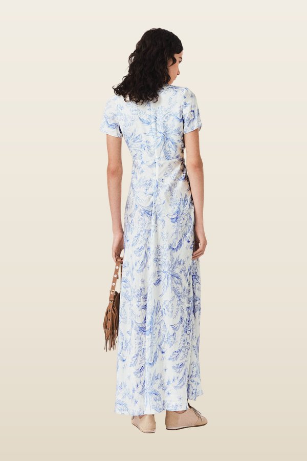 Flowing patterned maxi dress — model back