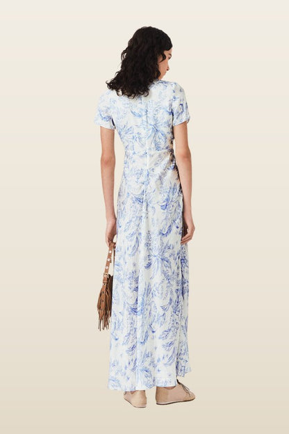 Flowing patterned maxi dress — model back
