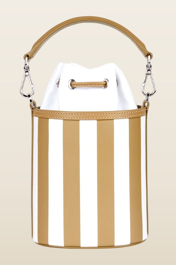 Micro Carina In Striped Champagne Leather — model back