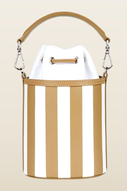 Micro Carina In Striped Champagne Leather — model back