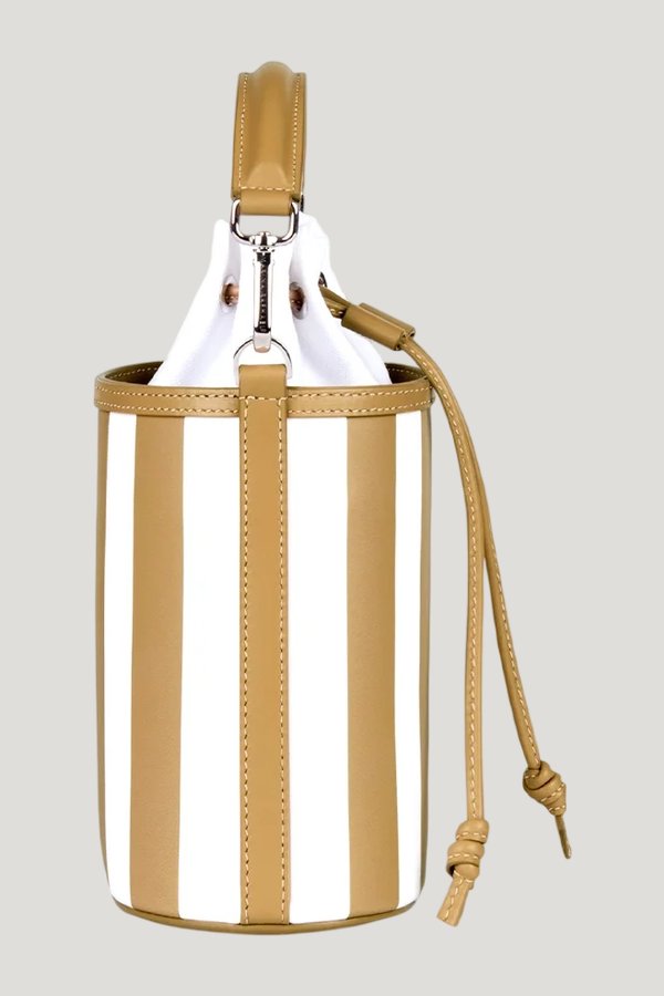 Micro Carina In Striped Champagne Leather — model side