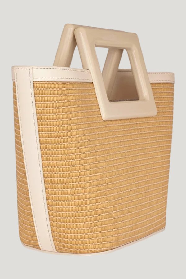 Micro Riviera In Raffia And Cream Leather — model front