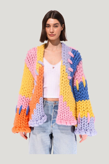Midi Colourful Colossal Knit Cardigan — model side