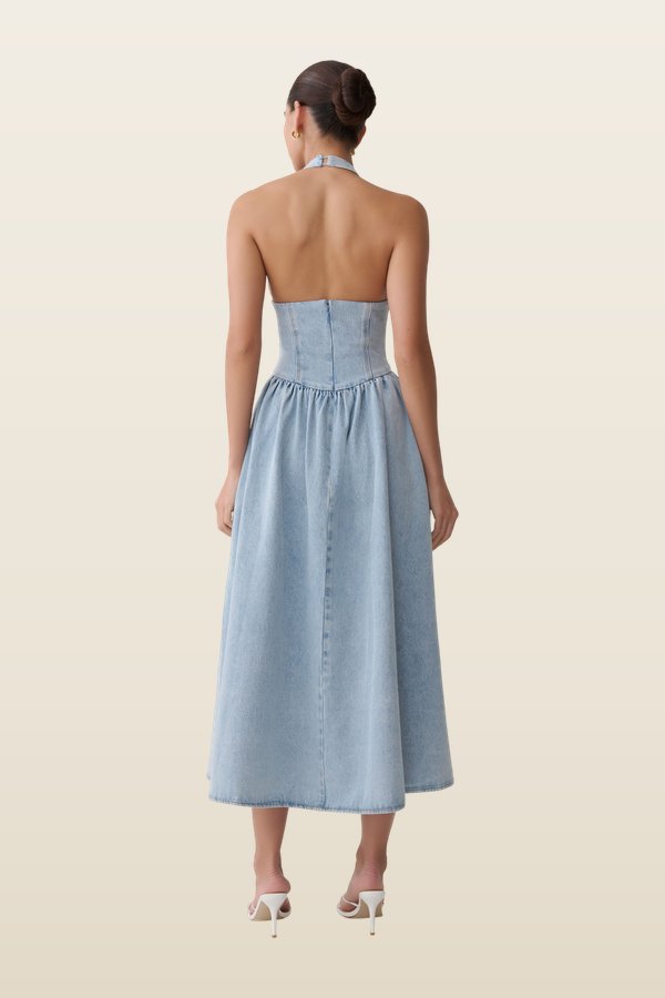 Miller Denim Halter Midi Dress - Classic — model back