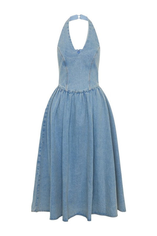 Miller Denim Halter Midi Dress - Classic — packshot