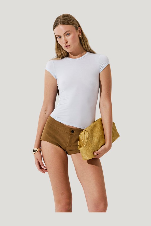 Mini Mini shorts in Earth Suede — model front