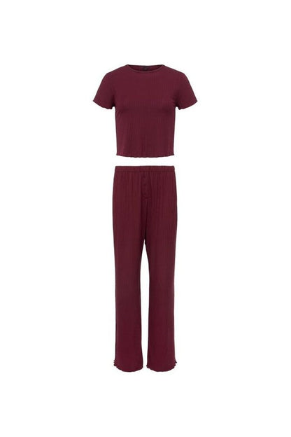Mini Rib Pajama Set | Ruby — packshot
