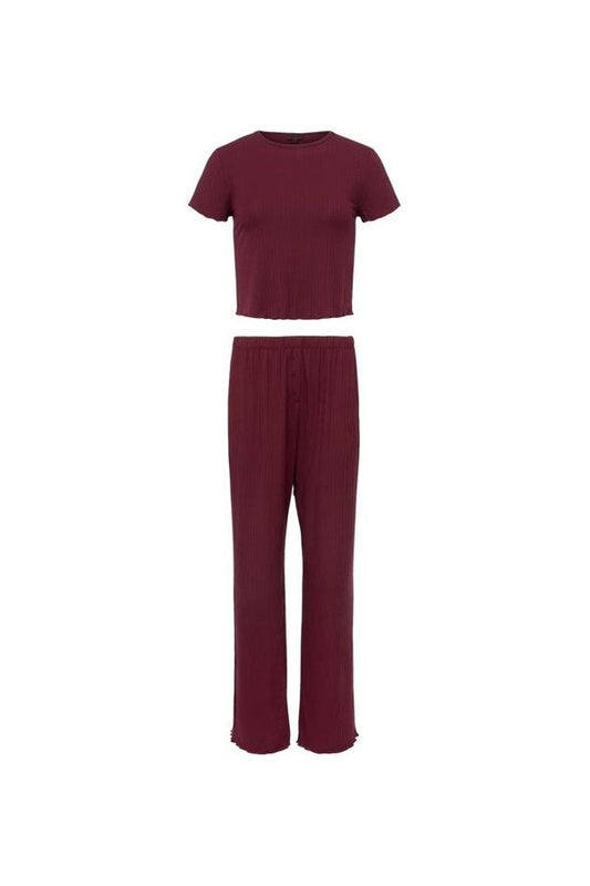 Mini Rib Pajama Set | Ruby — packshot
