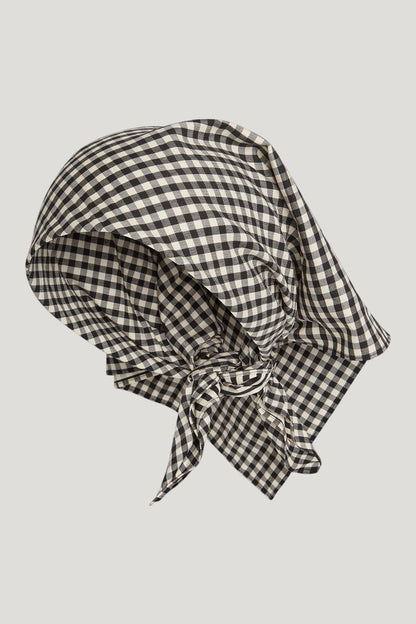 Monday Head Scarf - Black Gingham — model front