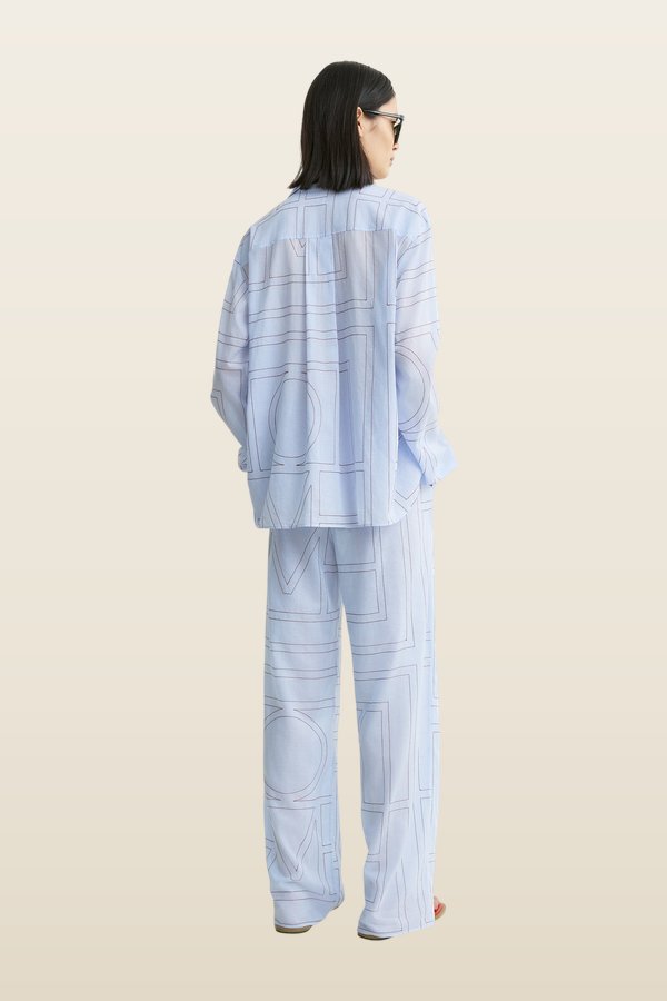 Monogram cotton-blend pj top sky — model back