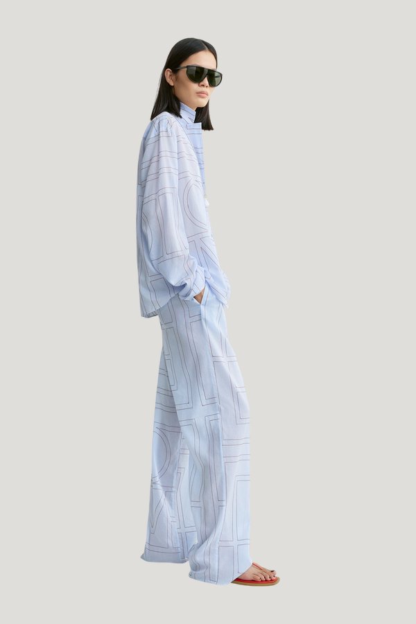Monogram cotton-blend pj top sky — model side