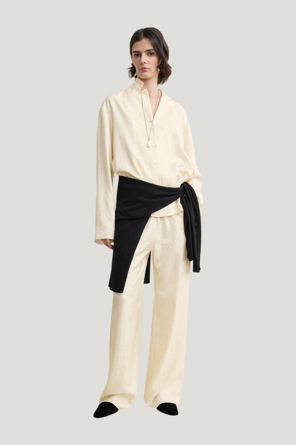 Monogram silk pj top — model front