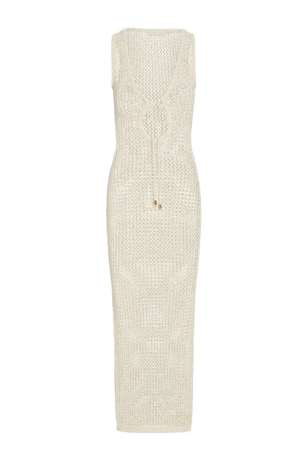 Monte Carlo Tie Dress - Ivory Petit Crochet — packshot