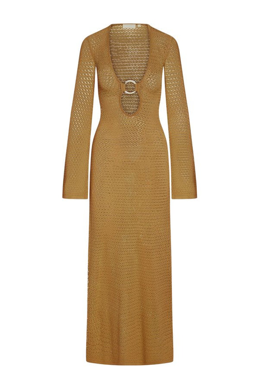 Montego Dress - Antique Gold Lurex Lace Crochet — packshot