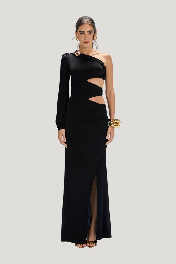 Moonlit Jersey One Sleeve Gown — model front