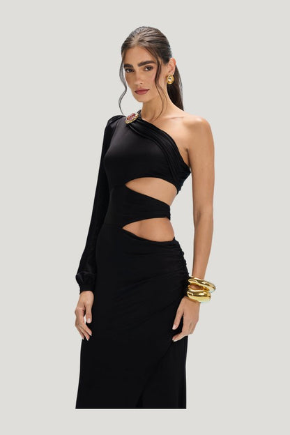 Moonlit Jersey One Sleeve Gown — model side