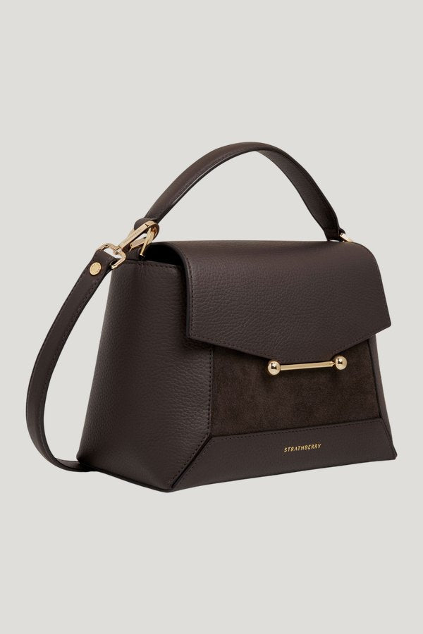 Mosaic Bag - Dark Chocolate Suede/Leather — model front