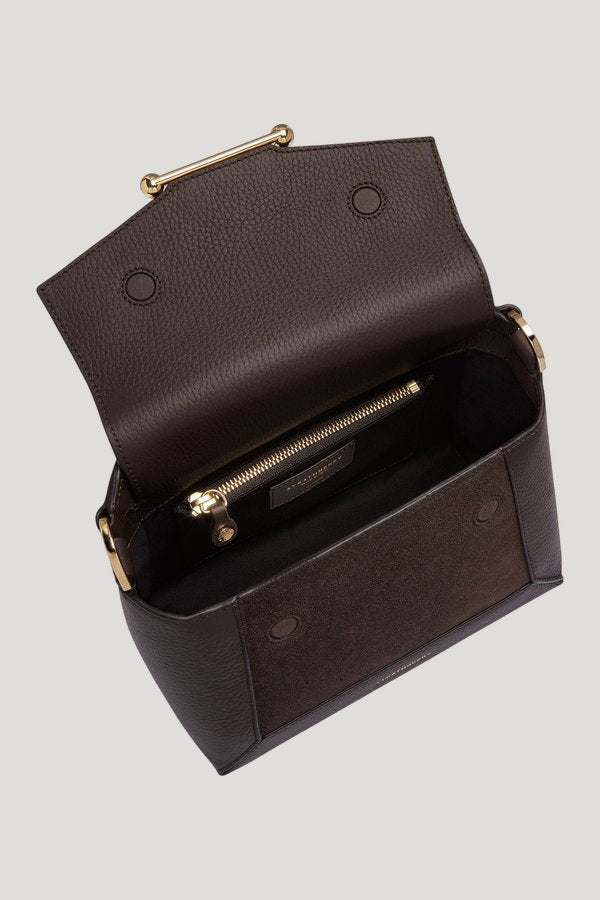Mosaic Bag - Dark Chocolate Suede/Leather — model side