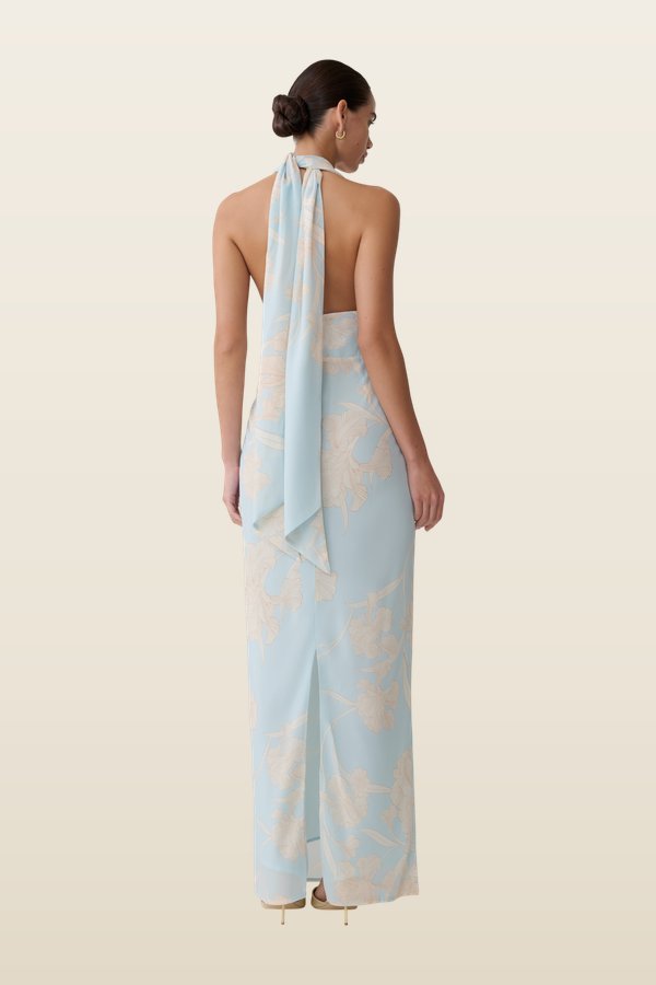 Nadine Halter Scarf Chiffon Maxi Dress — model back