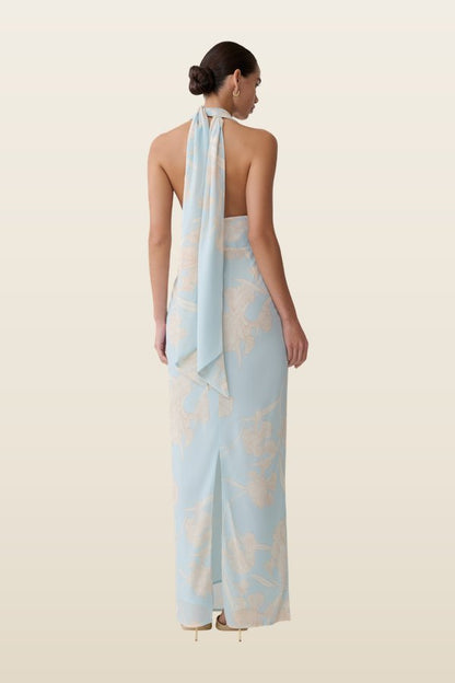 Nadine Halter Scarf Chiffon Maxi Dress — model back