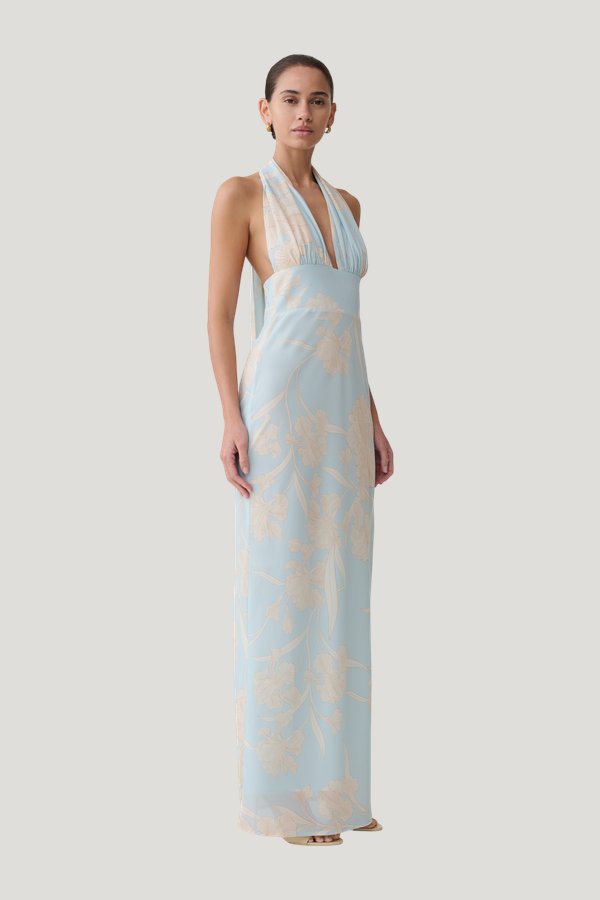 Nadine Halter Scarf Chiffon Maxi Dress — model side