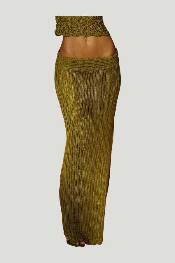 Nia Crochet Maxi Skirt in Paya — model side