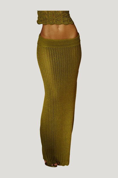 Nia Crochet Maxi Skirt in Paya — model side