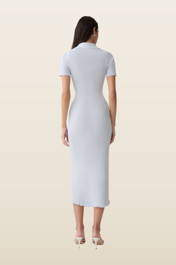 Nichelle Short Sleeve Collared Knit Midi Dress — model back